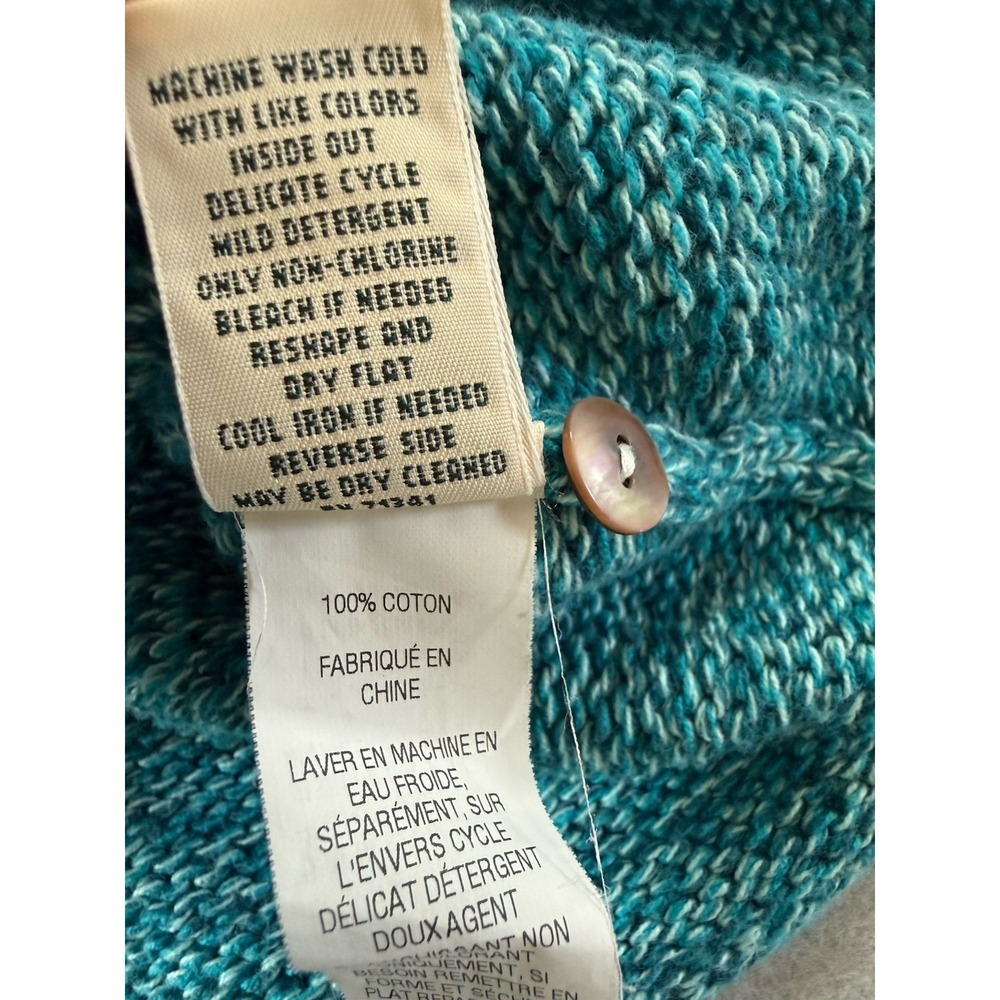 L.L.Bean Button Front Cardigan 100% cotton knit Teal Marled  Womens 3XL - Picture 9 of 10